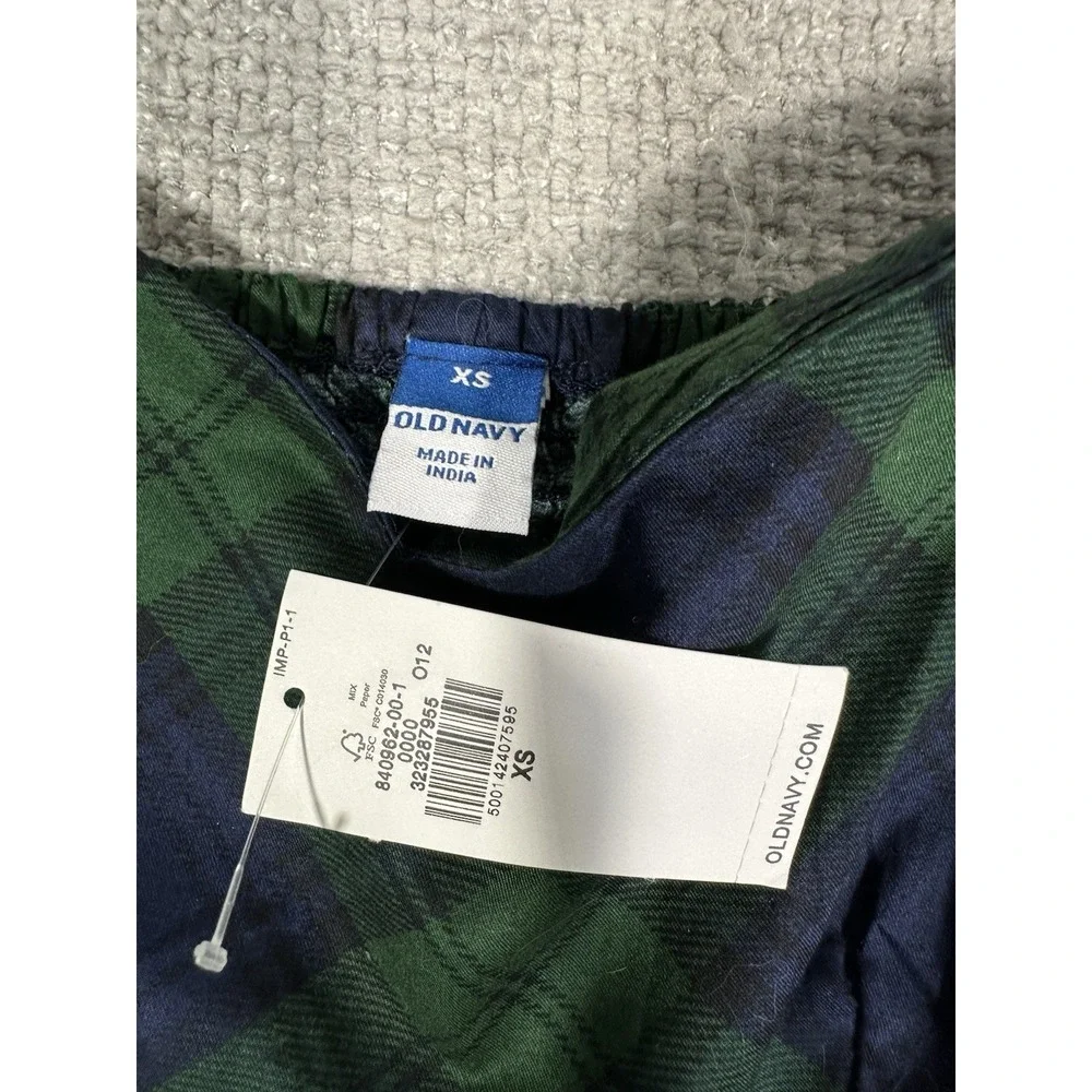Old Navy Blackwatch Plaid Peplum Top Womens XS Short Puff Sleeve Cotton NWT